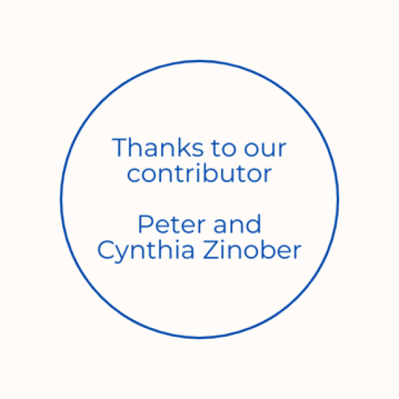 Graphic reading "Thanks to our contributor Peter and Cynthia Zinober